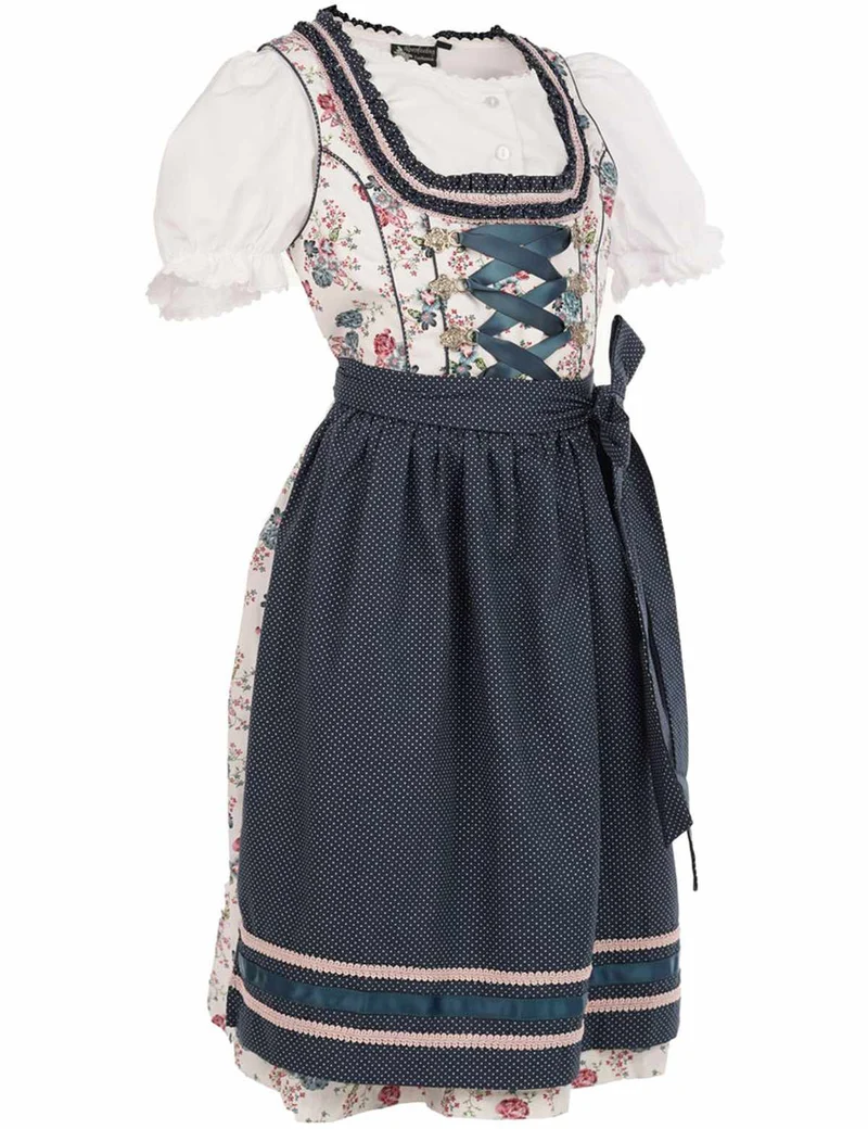 MADDOX Kinder Dirndl "Rosalie" 3-tlg. | Streublümchen Weiß Blau Rosa