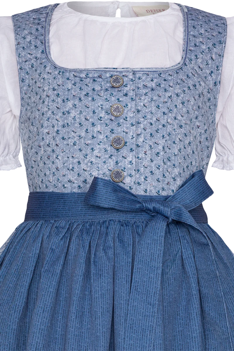 Kinderdirndl mit Blumenmuster und Puffärmelbluse - salzburger blau