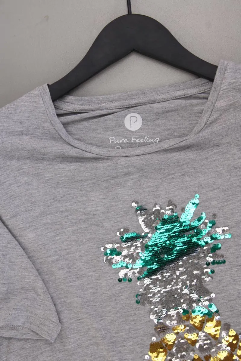 Pure Feeling Shirt Gr. 40 neuwertig Kurzarm mit Pailletten grau aus Viskose