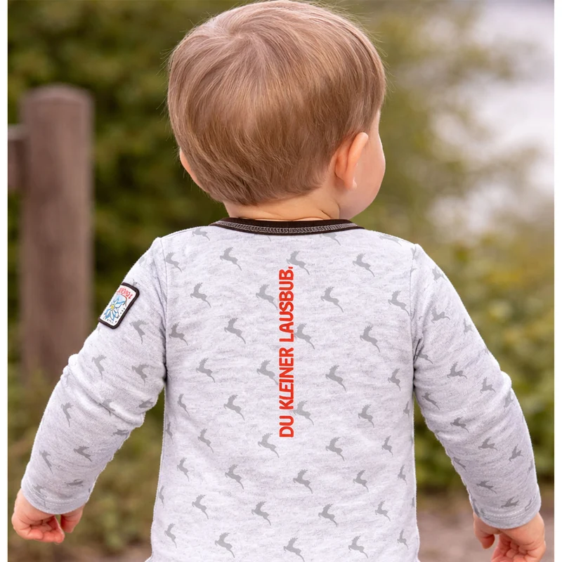 BONDI Baby Langarm Body "Lausbub" 91582 | Grey Melange