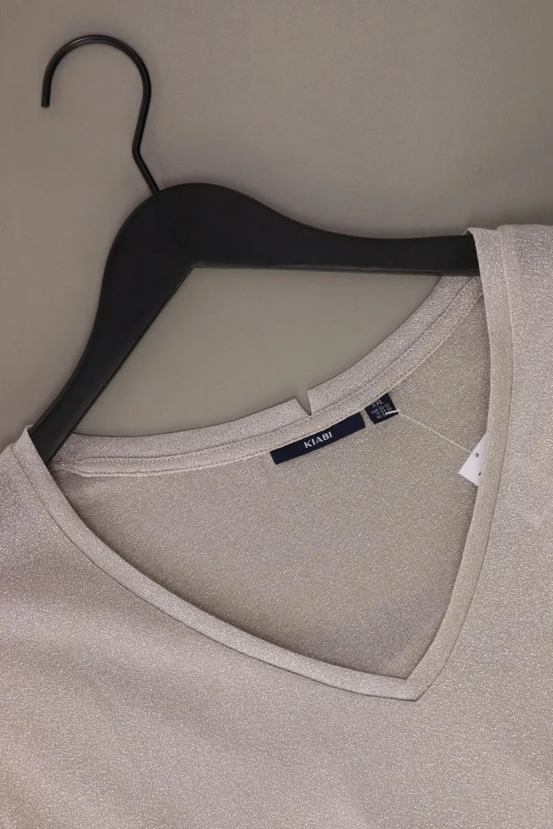Kiabi Shirt mit V-Ausschnitt Gr. XXL Kurzarm mit Glitzer silber aus Polyamid