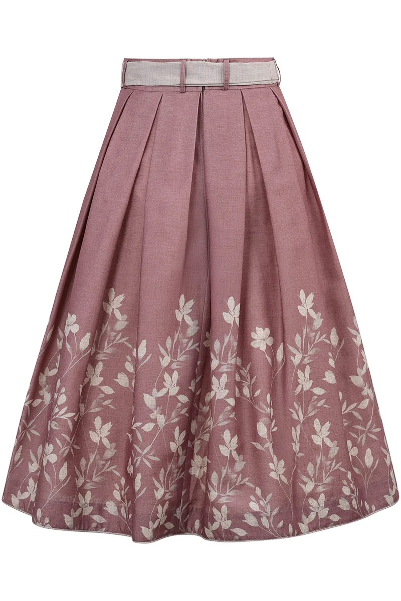 Trachtenrock mit Blumenmuster und Bindeband - malve