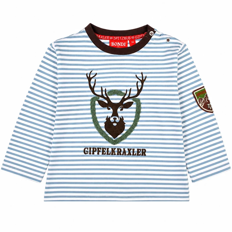 BONDI Baby Jungen Langarmshirt "Hirsch" 91776 | Stripe Blue/Offwhite