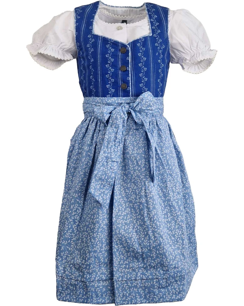 MADDOX Kinder Dirndl "Gabriella" 3-tlg. mit Bluse und Schürze | Blau Weiß