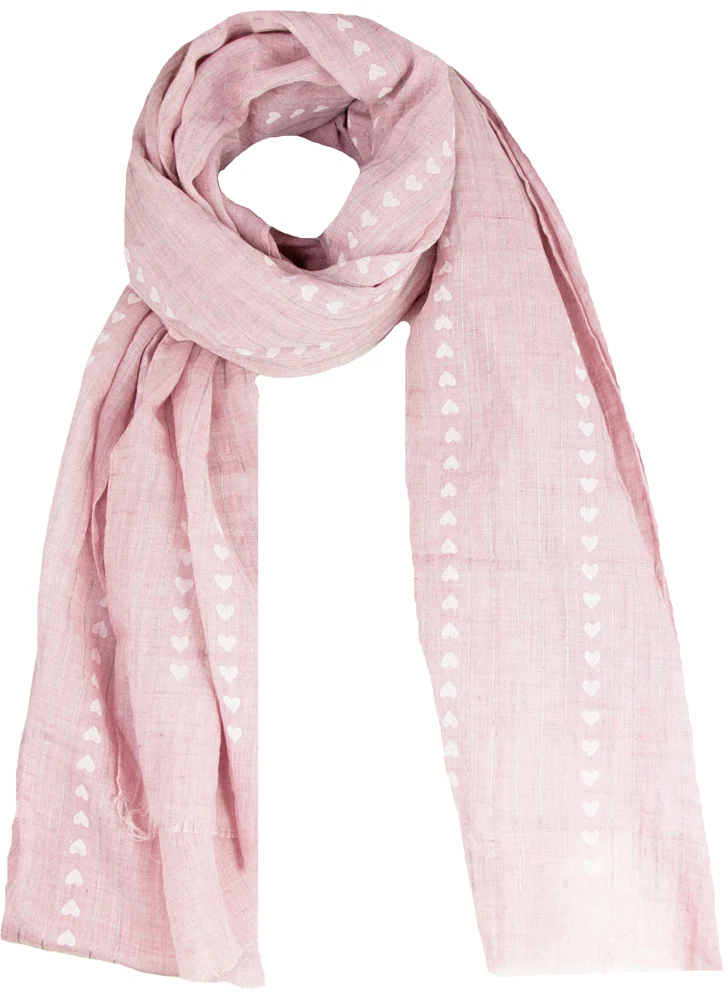 Halstuch Schal Unifarben mit Herzen und Glitzer Streifen 185 x 70 cm | Rosa