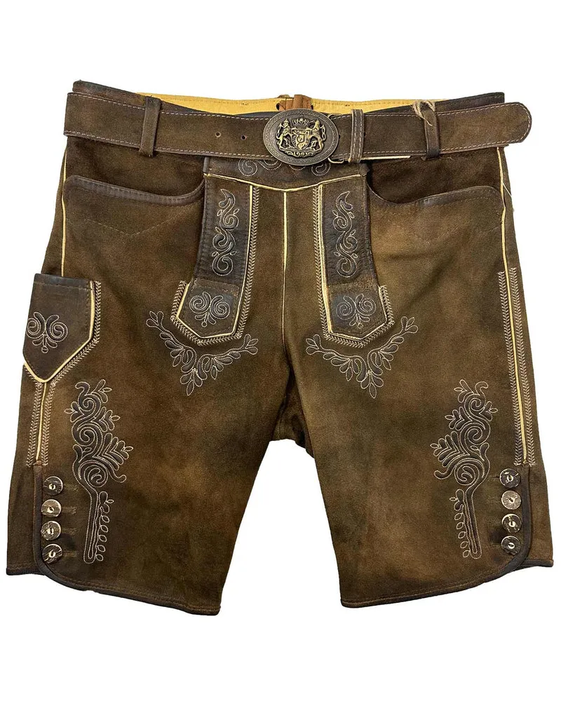 MADDOX Kurze Lederhose "Rolli" mit Gürtel | Antik Nuss