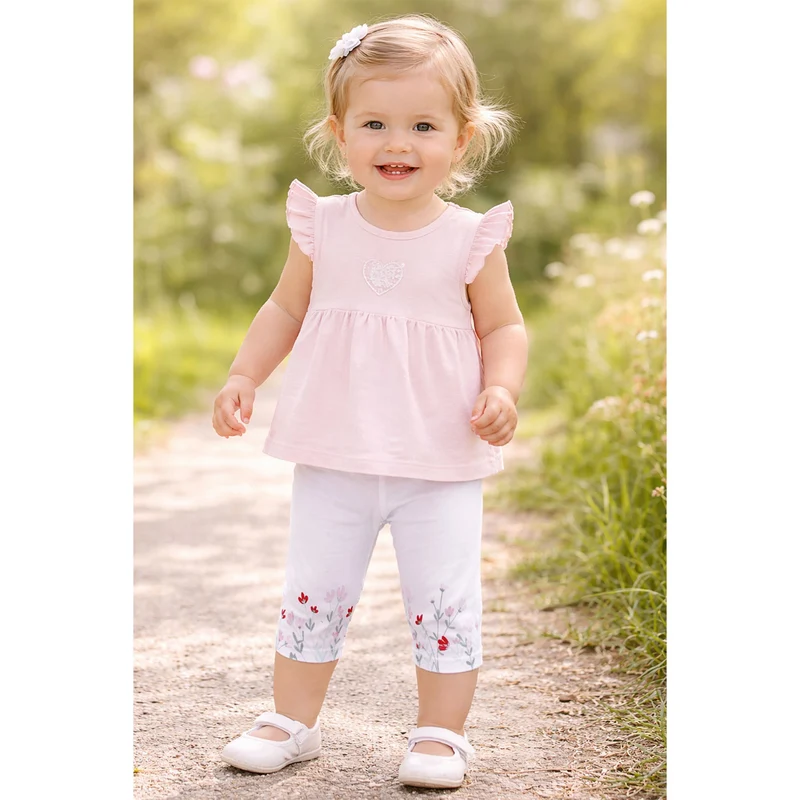 BONDI Baby Mädchen Capri Hose Leggings "Blumenwiese" 86857 | Weiß