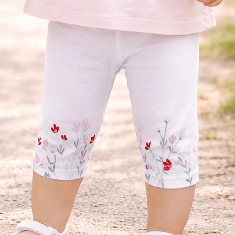 BONDI Baby Mädchen Capri Hose Leggings "Blumenwiese" 86857 | Weiß