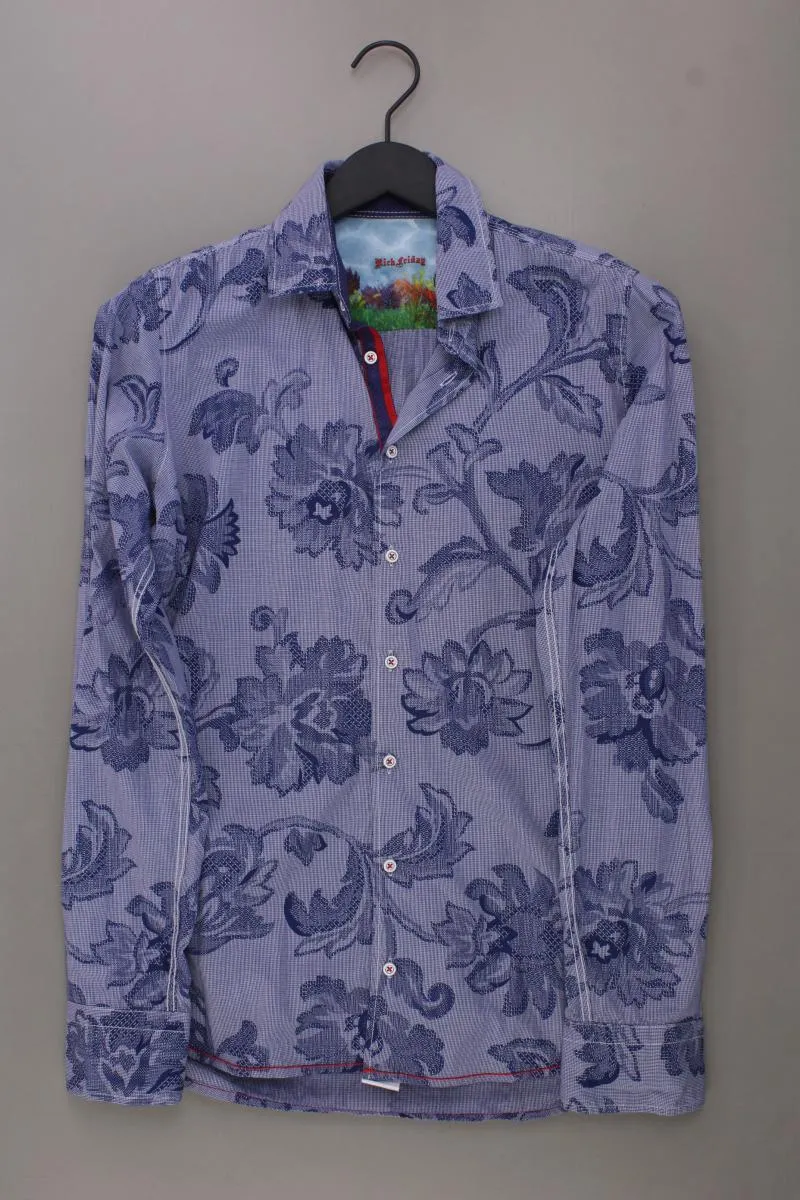 Rich Friday Langarmhemd für Herren Gr. S mit Blumenmuster blau aus Baumwolle