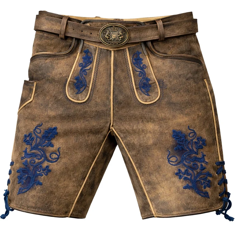 MADDOX Kurze Lederhose "Utz" mit Gürtel | Wildbock er-blau