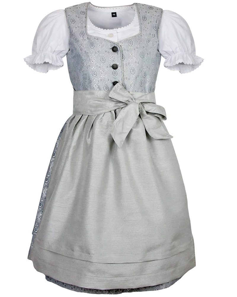 MADDOX Kinder Dirndl "Gabriella" 3-tlg. mit Bluse und Schürze | Silber Glitzer