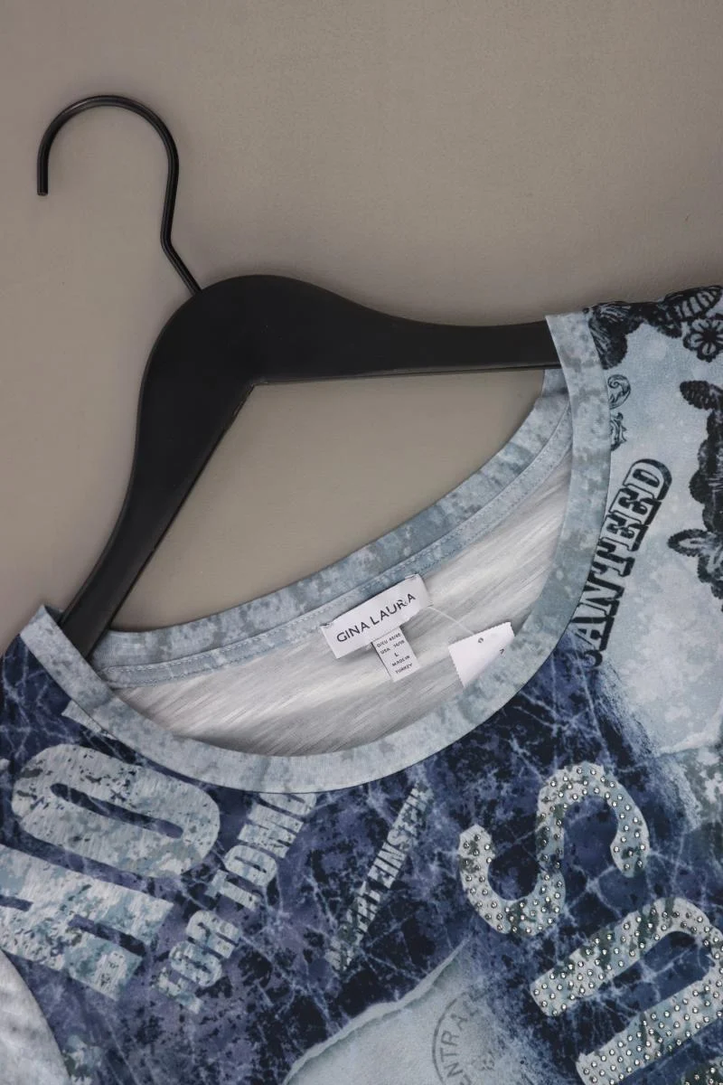 Gina Laura Printshirt Gr. 44/46 Langarm blau aus Polyester