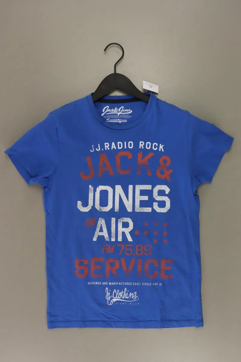 Jack & Jones Printshirt für Herren Gr. S Kurzarm blau aus Baumwolle