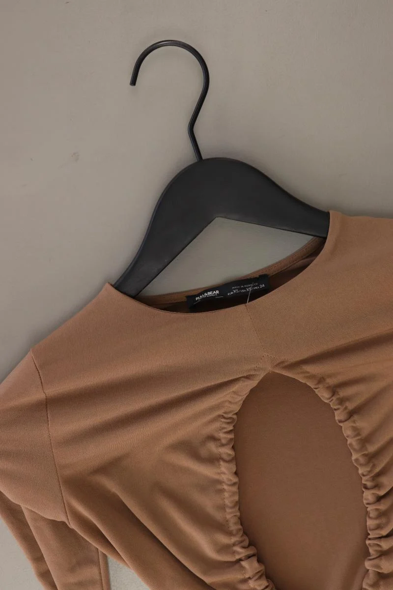 Pull&Bear Schlauchkleid Gr. XS Langarm braun aus Polyester