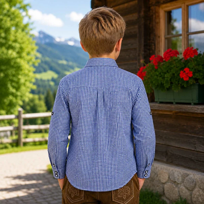 Isar-Trachten Kinder Trachtenhemd "Dominik" 48300 | Marineblau Kariert
