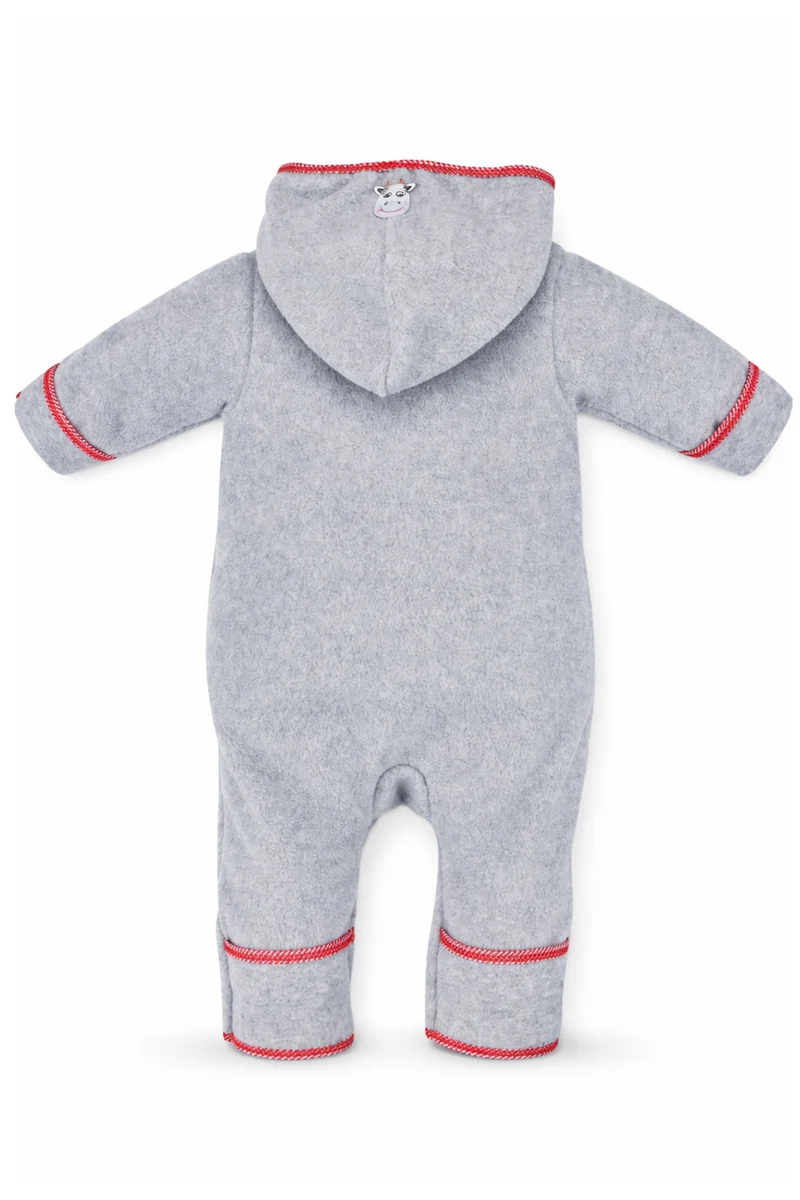 BONDI Kuscheliger Baby Fleece-Overall "Kuh" 93665 - Grau | Strampler