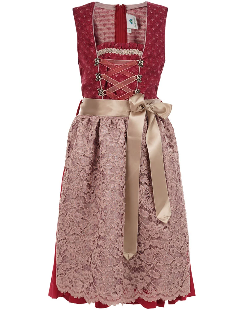 Isar-Trachten Jugend Dirndl "Vanessa" Spitzenschürze 64641 | Bordeaux Altrosa