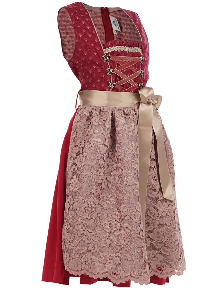 Isar-Trachten Jugend Dirndl "Vanessa" Spitzenschürze 64641 | Bordeaux Altrosa