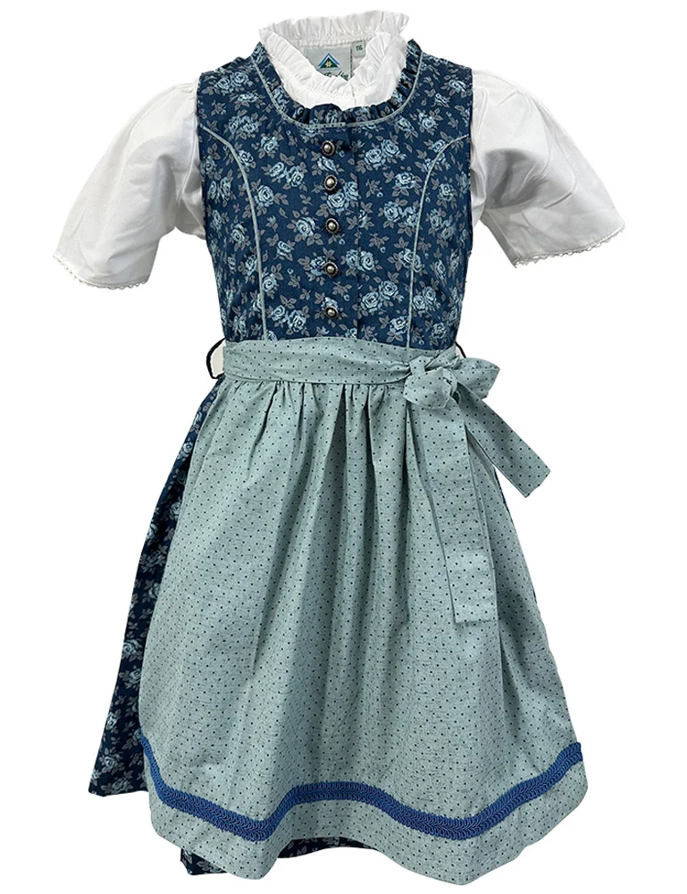Isar-Trachten Kinder Dirndl "Emma" 3-tlg. mit Bluse 63112 | Blau