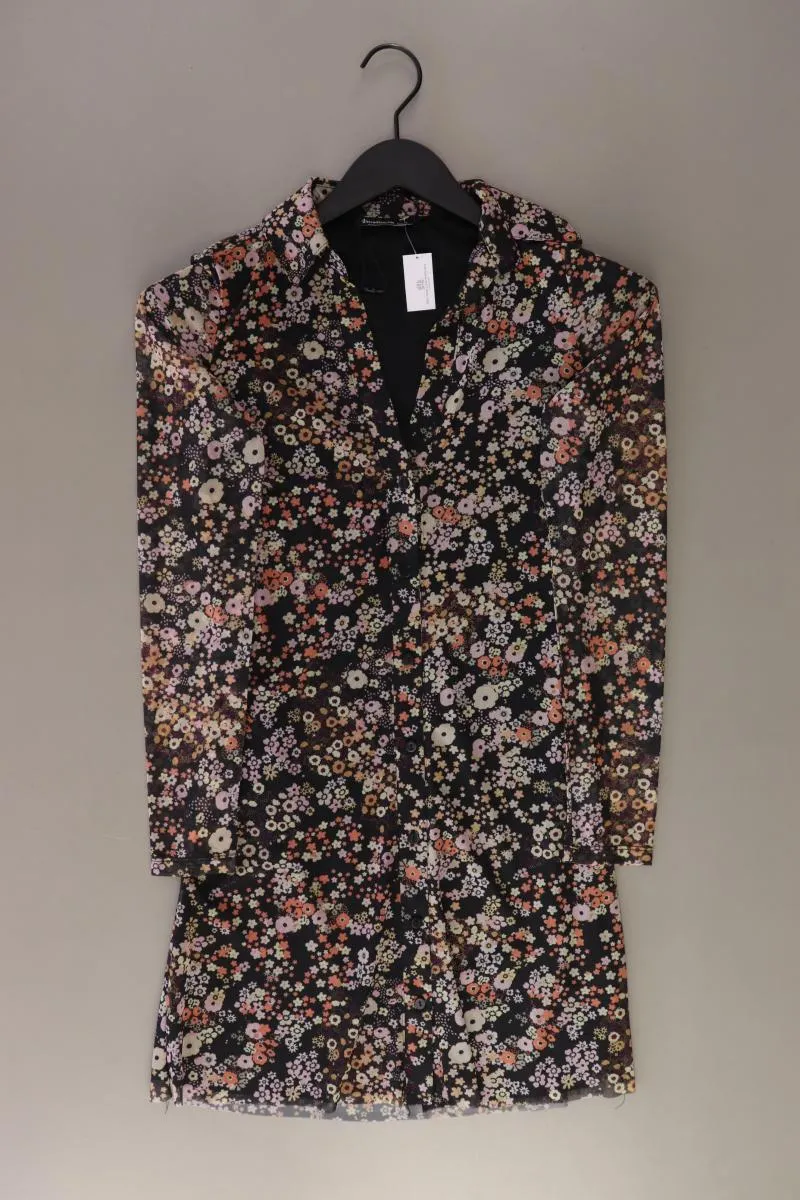 Stradivarius Polokleid Gr. S mit Blumenmuster 3/4 Ärmel schwarz aus Polyester