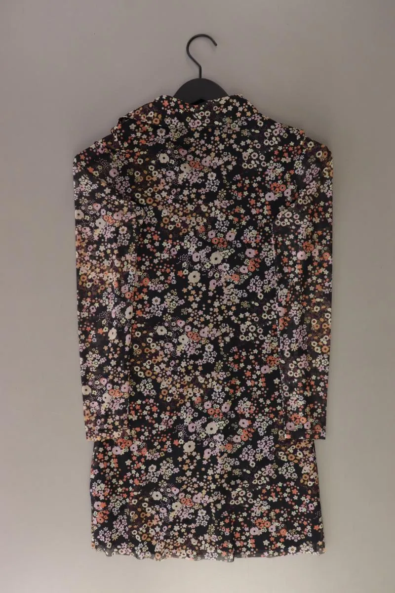 Stradivarius Polokleid Gr. S mit Blumenmuster 3/4 Ärmel schwarz aus Polyester