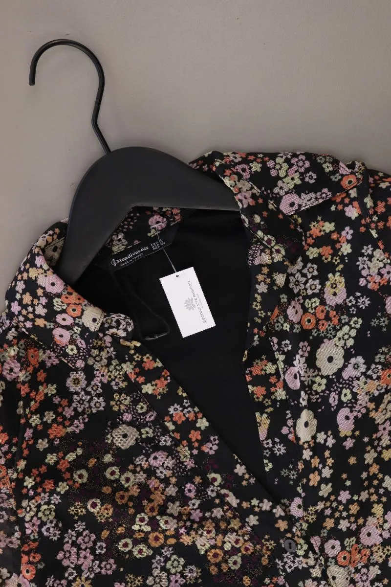 Stradivarius Polokleid Gr. S mit Blumenmuster 3/4 Ärmel schwarz aus Polyester