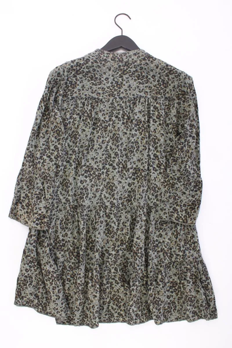 Apricot Midikleid Gr. M/L mit Tierdruck Trompetenärmel olivgrün
