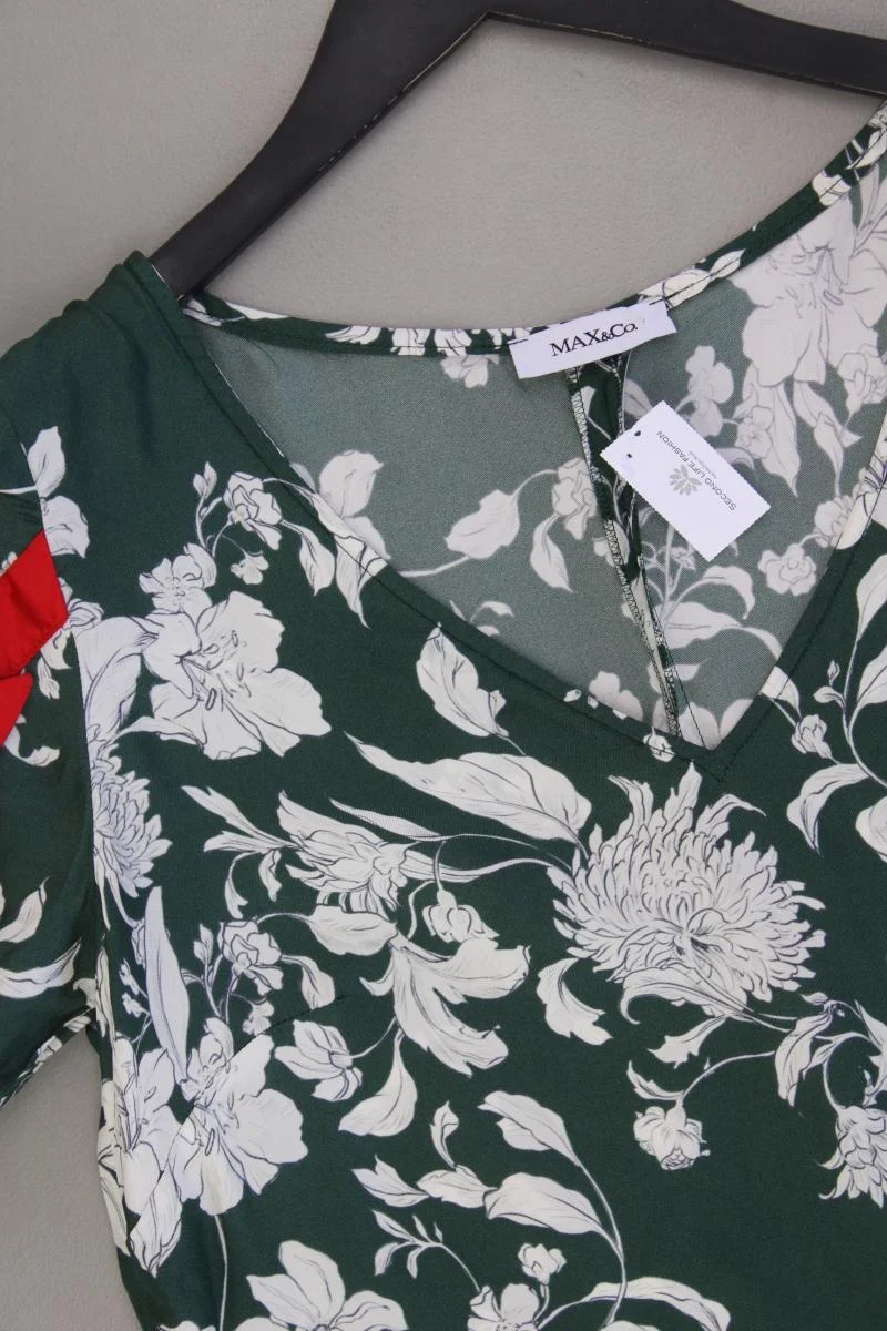 MaxCo. Kurzarmkleid Gr. 38 mit Blumenmuster grün aus Viskose