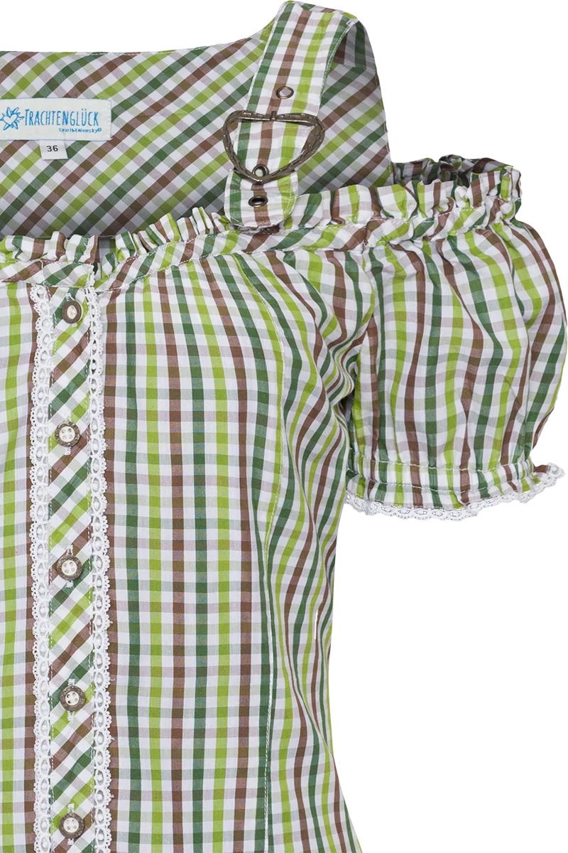Damen Landhaus-Trachtenbluse kariert schulterfrei - grün