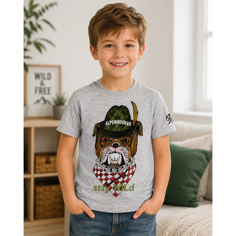 BONDI Jungen T-Shirt "Stay Wild" mit Hundemotiv 29908 | Grey Melange