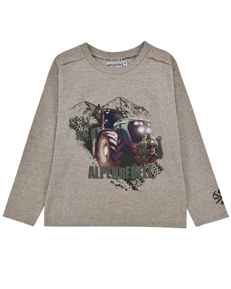 BONDI Jungen Langarmshirt "Traktor" 29990 | Brown-Melange