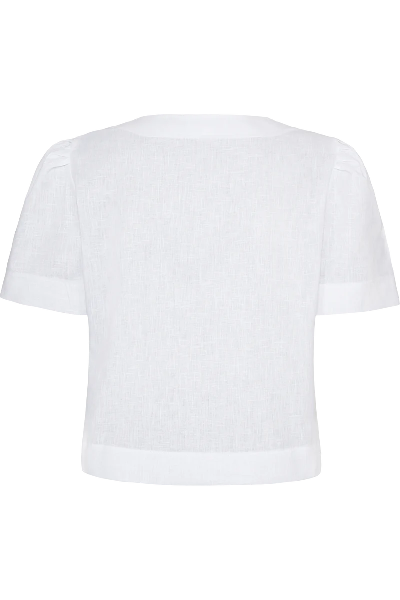 Damen Trachtenbluse aus Baumwoll-Leinen-Mischung - weiß