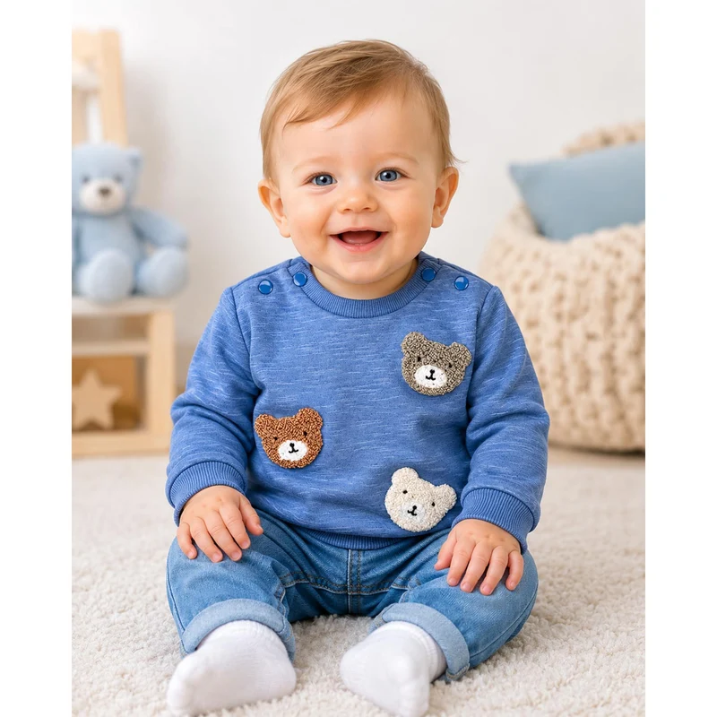 BONDI Baby Jungen Langarmshirt "Bear Club" 94030 | Blau
