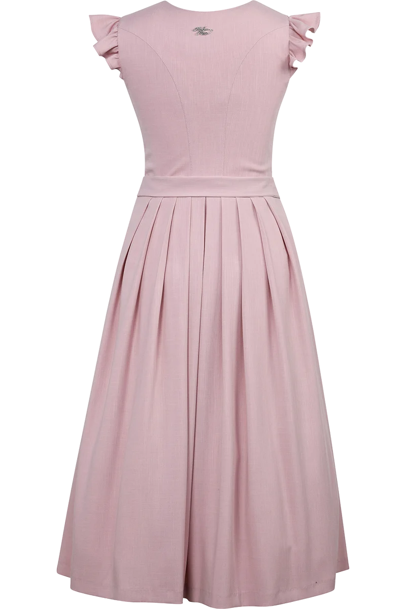 Monochromes Midi-Dirndl mit Schließe und Flügelärmel - blush