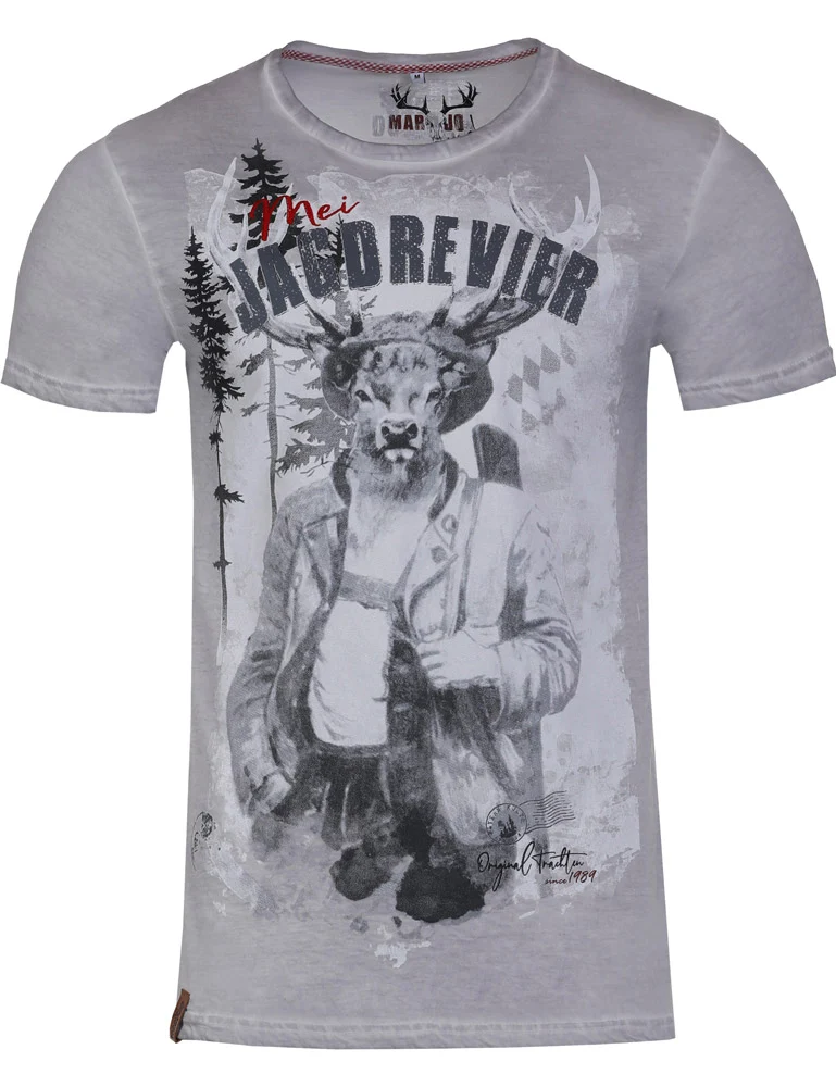 MarJo Herren Trachtenshirt "Eberhard" Hirschmotiv | Mittelgrau