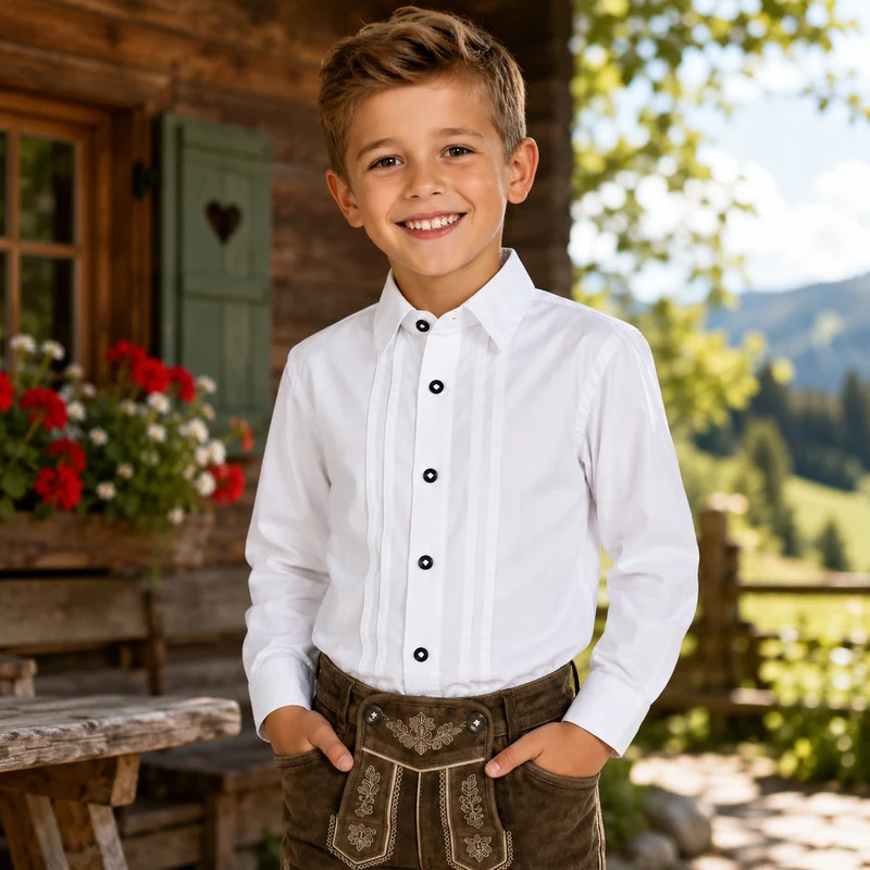 Isar-Trachten Kinder Trachtenhemd "Thomas" mit Biese 48200 | Weiß