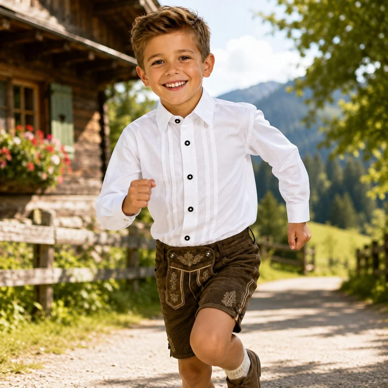 Isar-Trachten Kinder Trachtenhemd "Thomas" mit Biese 48200 | Weiß