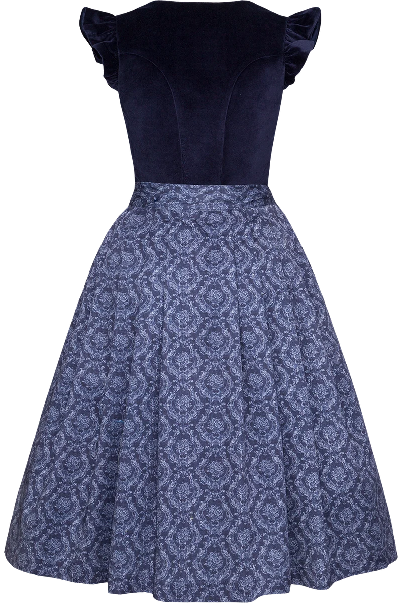 Samtdirndl Midi mit Flügelärmel - marine