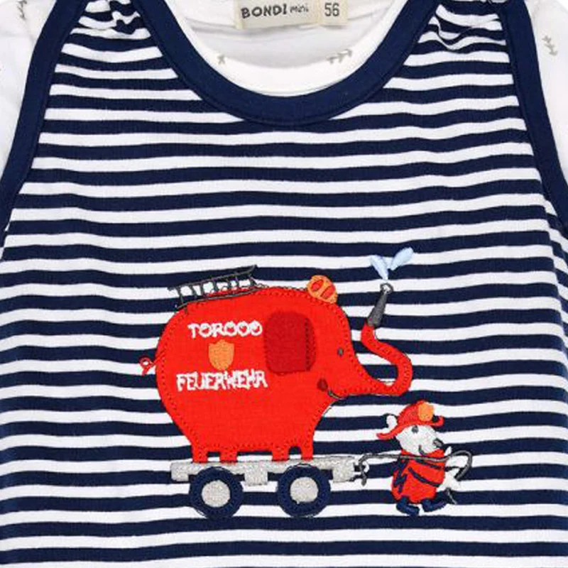 BONDI Baby Strampler "Feuerwehr" 93684 - Navy / Weiß geringelt | Jungen Babystrampelanzug