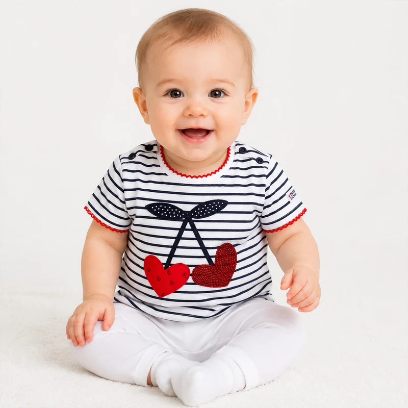 BONDI Baby Kinder T-Shirt "Cherry" 86590 Weiß / Navy - Kurzarmshirt