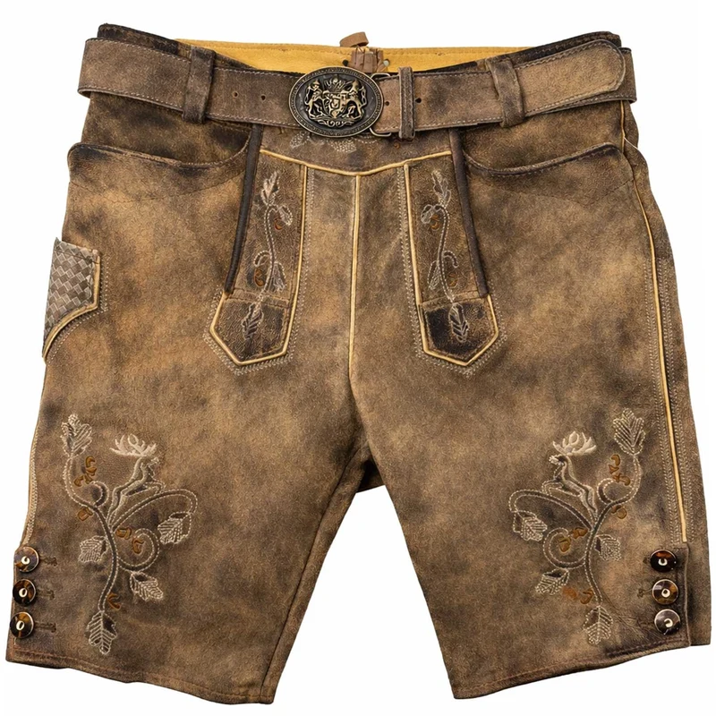 MADDOX Kurze Lederhose "Bercher" mit Gürtel | Camel