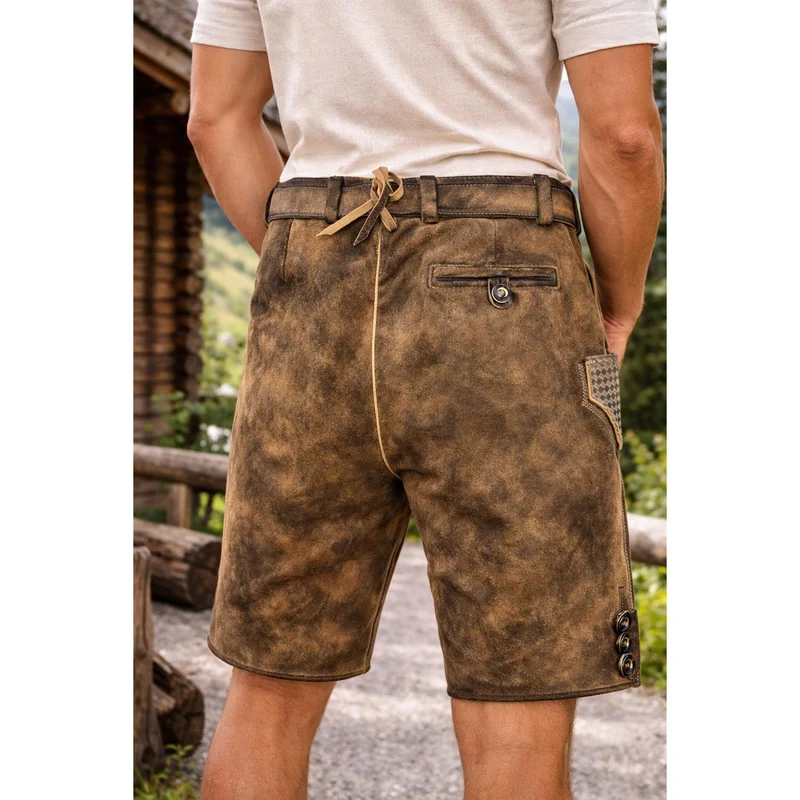 MADDOX Kurze Lederhose "Bercher" mit Gürtel | Camel