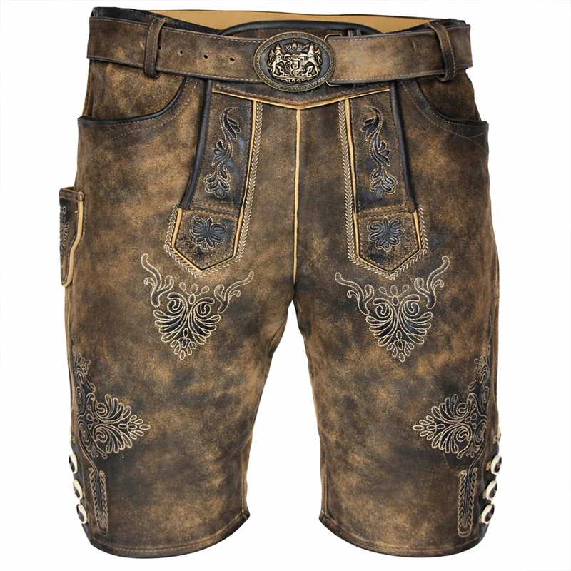 MADDOX Kurze Lederhose "Ammersee" mit Gürtel | Napatto Marmor
