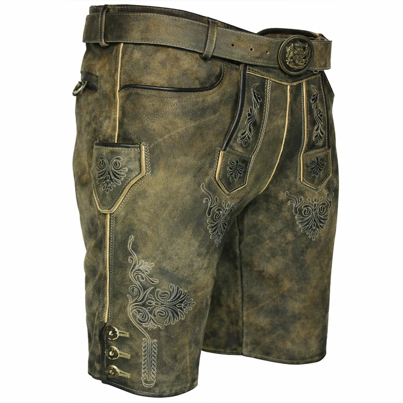 MADDOX Kurze Lederhose "Ammersee" mit Gürtel | Napatto Marmor