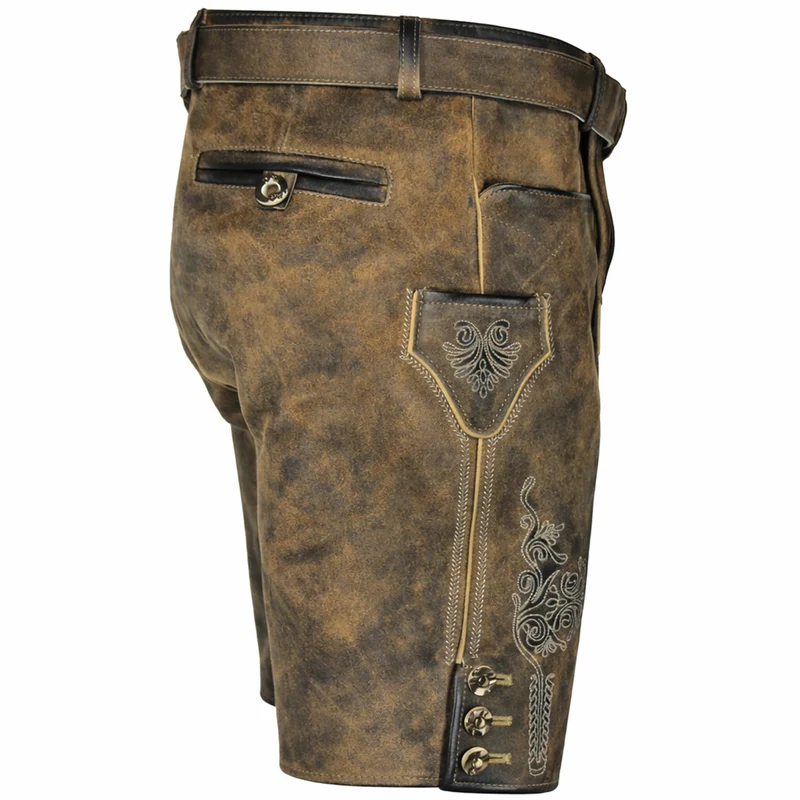 MADDOX Kurze Lederhose "Ammersee" mit Gürtel | Napatto Marmor