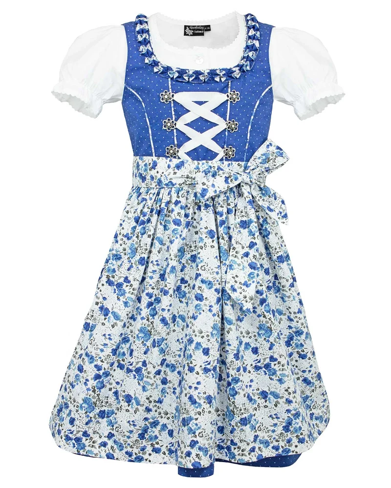 MADDOX Kinder Dirndl "Zillertal" 3-tlg. | Blümchenmuster Blau Weiß