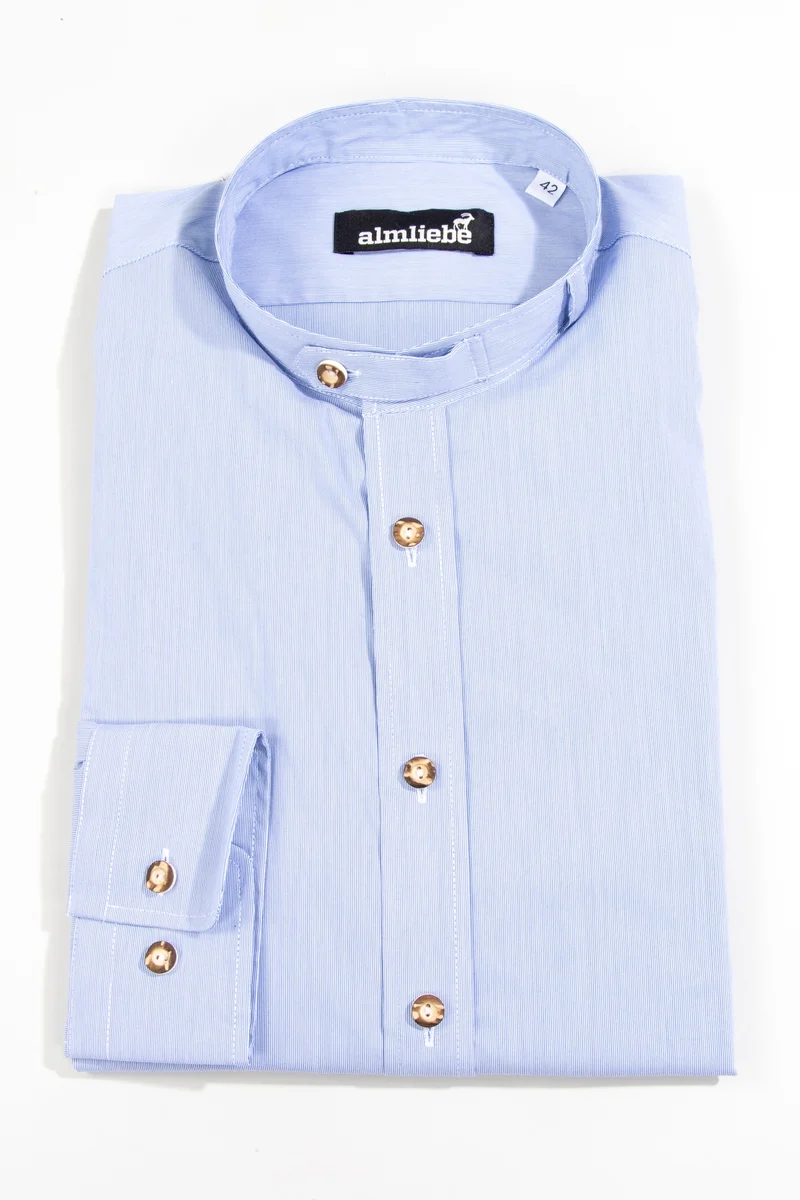 Almliebe Trachtenhemd Stehkragen Blau Gestreift