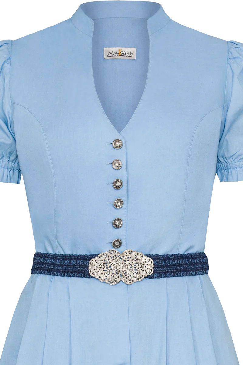 Midi-Baumwolldirndl mit Schürze und Gürtel - hellblau