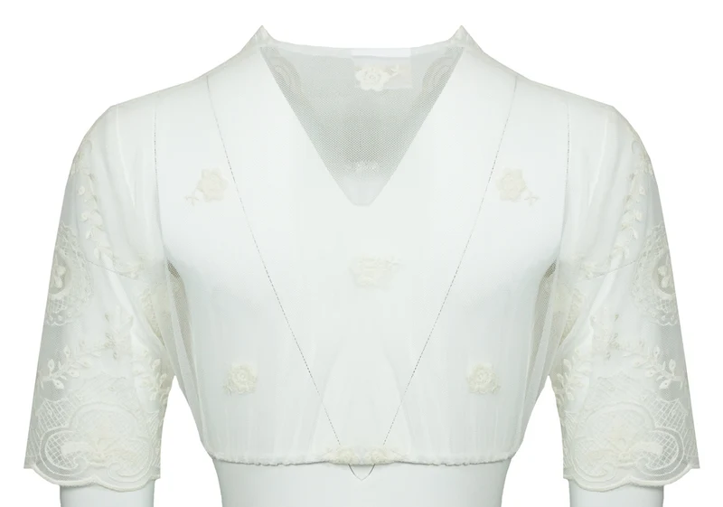 Pierre Marcel Transparente Damen Dirndlbluse Marie mit Spitze und V-Ausschnitt - Creme