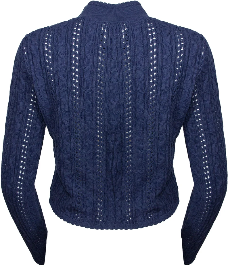 Huber Damen Trachten Strickjacke "Auri" mit Stehkragen | Marine Blau